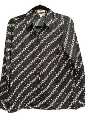 Express Black Shirt with White Chain & Dot Print Small Slim